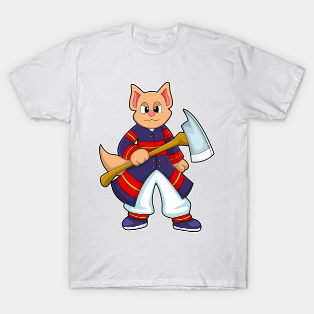 Cat as Firefighter at Fire department with Axe T-Shirt by Markus Schnabel